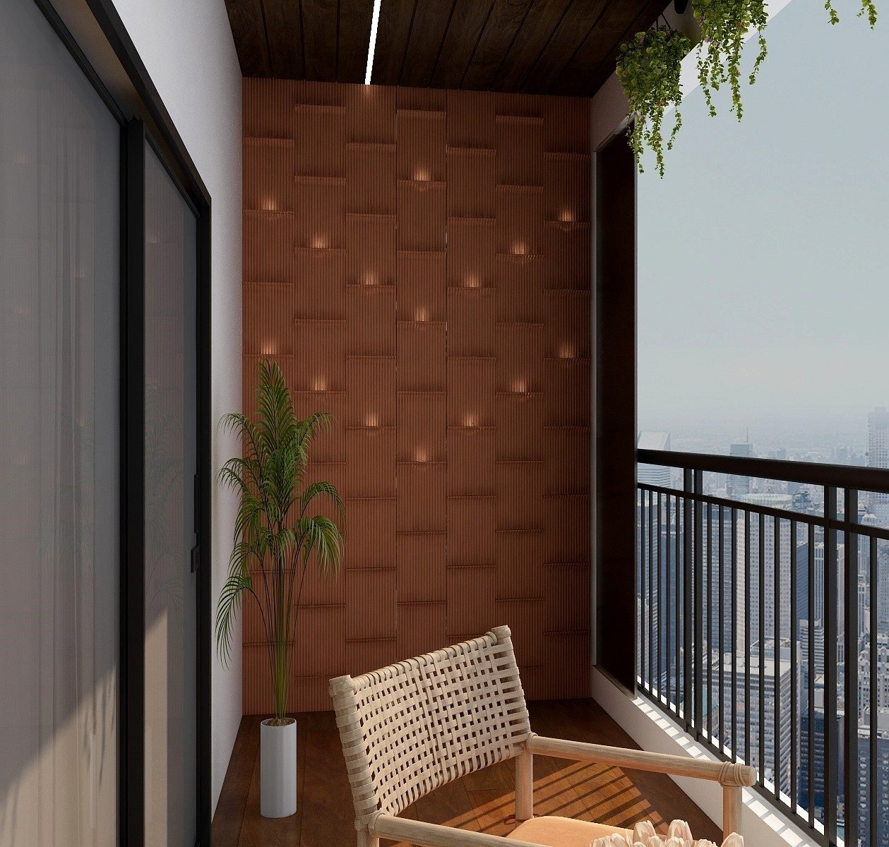 Master bedroom with soft lighting and a balcony view — Prestige Residence