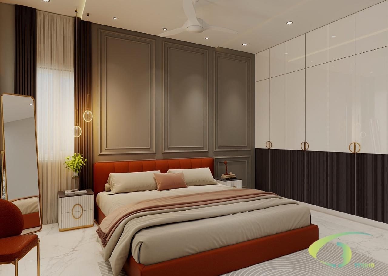 Guest bedroom render with traditional details
